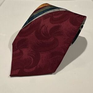 100% Silk Vittorio Burgundy and Multicolor Patterned Tie